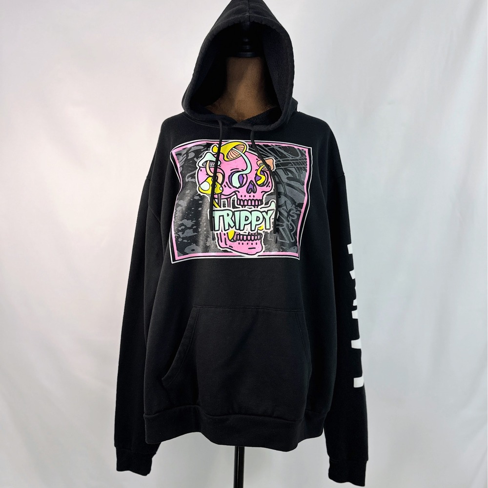Launder Bailey Apparel Trippy Mushroom Skull Hoodie XLGraph ic